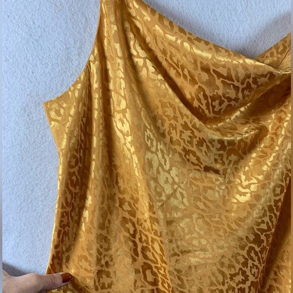 Emma Michelle Womens Cowl Neck Slip Dress Sz L Y2K Retro Golden Goddess Leopard - Picture 12 of 13